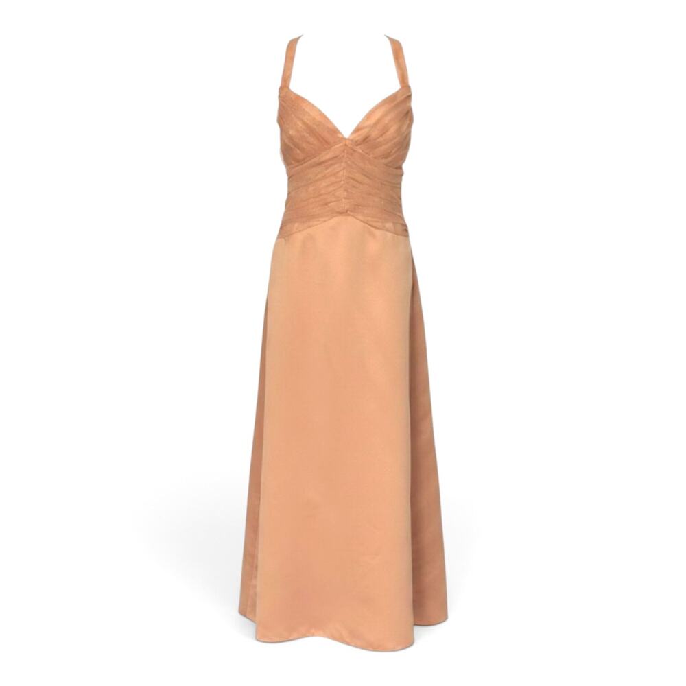 NWT Vintage ONYX Nite Formal Gown Sz 8 Peach Shimmer Ruched Halter Old Hollywood